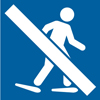 8.04.24FX  [no snowshoeing non-motorized trail use symbol] 3"x3" decal blue/white