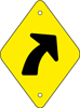 8.04.08F  [right curve symbol]  9" x 12" or 12" x 18", black symbol on yellow or orange background,