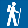 8.04.24A  [hiking symbol non-motorized trail use symbol] 3"x3" decal blue/white