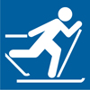 8.04.24G  [cross country skiing non-motorized trail use symbol] 3"x3" decal blue/white