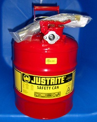 Safety Gas Can, 5 gal w/spout, 1" flex hose