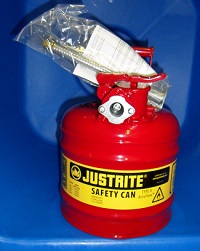 Safety Gas Can, 2 gal w/spout, 1" flex hose