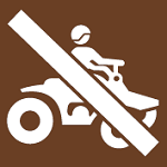 8.04.22BIX  [no A.T.V. All Terrain Vehicles - trail use symbol] 3"x3" decal brown/white