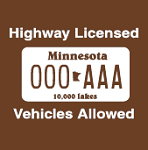 8.04.22E [Highway licensed vehicle - trail use symbol] 3"x3" decal brown/white