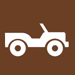 8.04.22D  [O.R.V. Off-road vehicle - trail use symbol] 3"x3 decal brown/white